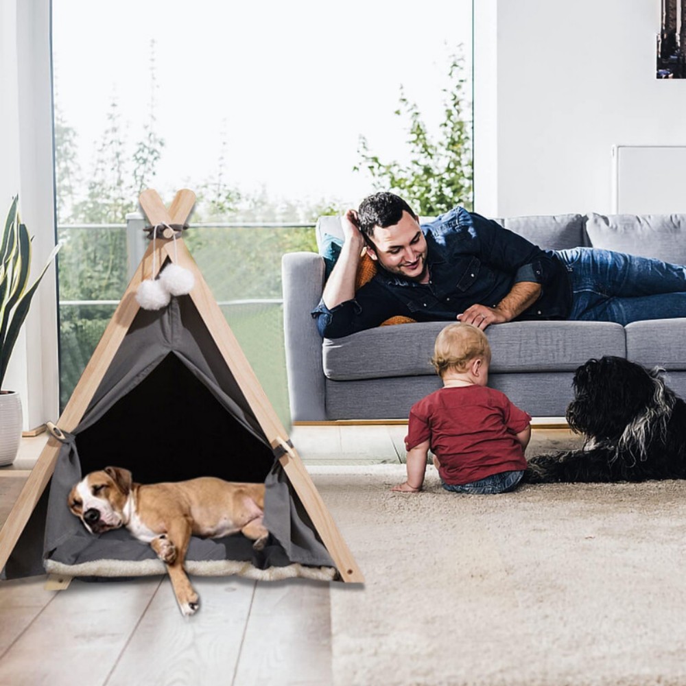 Cosy Pet Teepee Bed with Cushion - Grey - Image 8