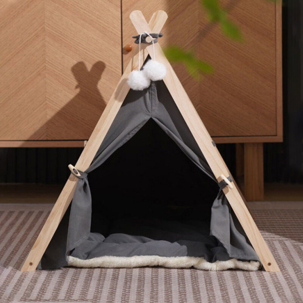 Cosy Pet Teepee Bed with Cushion - Grey - Image 5