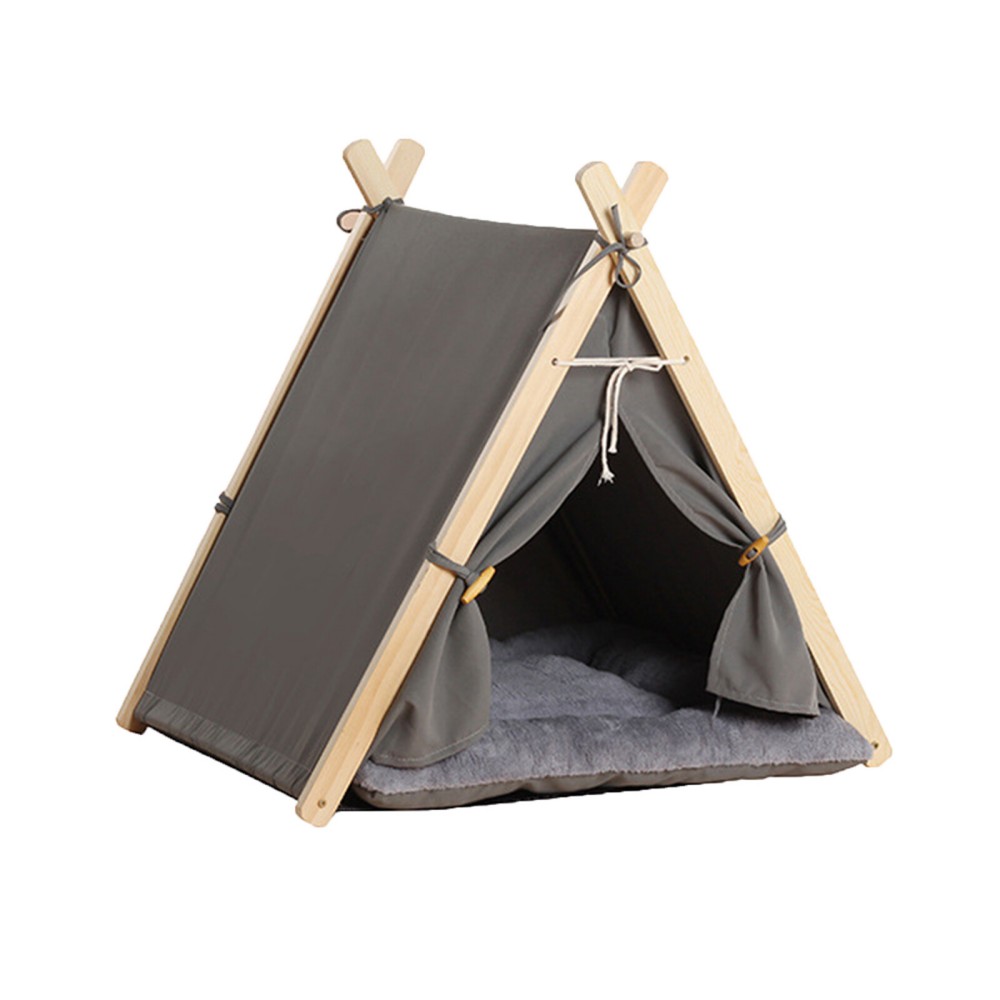 Cosy Pet Teepee Bed with Cushion - Grey - Image 4