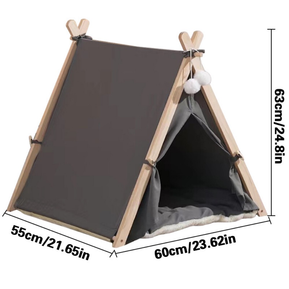 Cosy Pet Teepee Bed with Cushion - Grey - Image 3